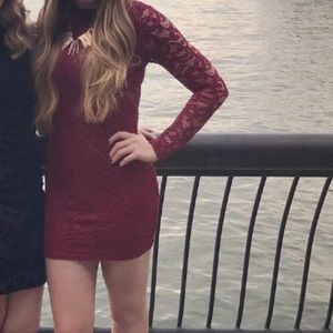 Red lace bodycon mini dress